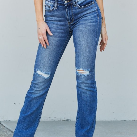 Judy Blue Jeans Judy Blue Full Size Distressed Knee Bootcut Jeans